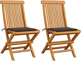 vidaXL Sillas Plegables Con Cojines Color Topo (2 Unidades) De Madera Maciza De Teca. Vidaxl