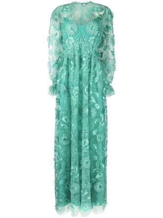 Alberta Ferretti Sunflower macram&eacute; gown - women - Polyester - 42 - Green