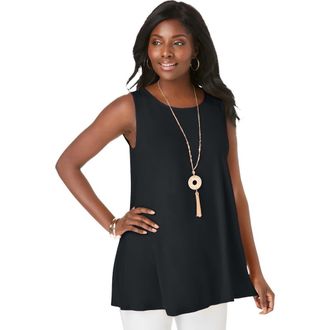 Jessica London Stretch Knit Sleeveless Swing Tunic in Black at Nordstrom, Size 32