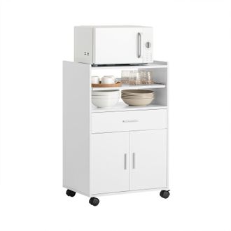SoBuy Aparador Auxiliar De Almacenamiento Para Microondas Con Ruedas Armario De Cocina Con 2 Puertas 2 Estantes Y Un Caj&oacute;n L59 Cm X P40 Cm X H92 Cm,fsb09-w 
