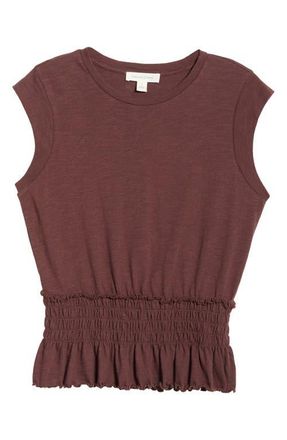 Treasure & Bond Smocked Waist Peplum Muscle Tank in Brown Malicacia at Nordstrom, Size Xx-Large