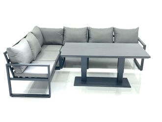 Fimous Aluminum Outdoor Garden Furniture Set Corner Sofa Adjustable Rising Lifting Dining Table Sets Dark Grey