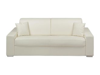 Vente-Unique Sof&aacute; cama de 4 plazas tipo italiano de piel sint&eacute;tica EMIR - Blanco - Somier de l&aacute;minas de 160 cm - Colch&oacute;n de 18 cm