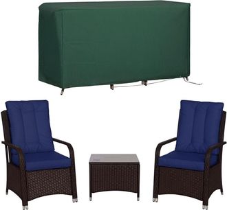 OUTSUNNY Rattan 3PCs Chair Table Bistro Set Patio Set w/ Steel Frame Blue