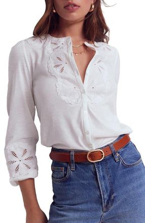 Boden Annabelle Scallop Cutwork Lace Top in White at Nordstrom, Size 10