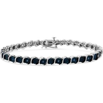 House of Brilliance Silver 1/10 Cttw Treated Blue Color Diamond Miracle Plate S Link Tennis Bracelet in White at Nordstrom