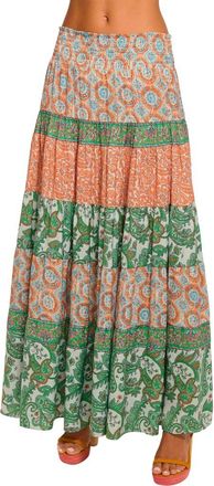 Ramy Brook Dorotha Mixed Print Maxi Skirt in Bright Palm Patchwork at Nordstrom, Size X-Large