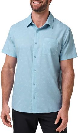 Travis Mathew Techwoven Waterfall Short Sleeve Performance Button-Up Shirt in Dream Blue at Nordstrom, Size Xx-Large