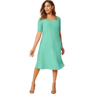 Jessica London Stretch Cotton Square Neck Midi Dress in Pale Seafoam at Nordstrom, Size 32