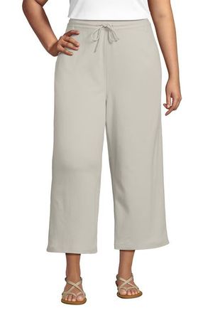 Lands End Sport Knit Pull On Drawstring Wide Leg Crop Pants in Light Stone at Nordstrom, Size 2 X