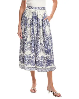 Max Studio Printed Linen-Blend Maxi Skirt