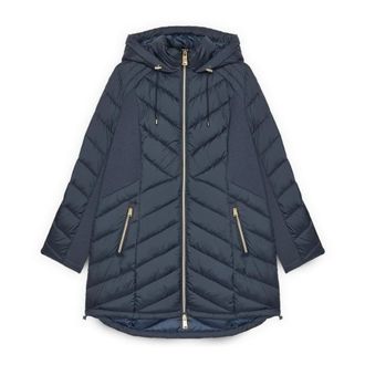 Fiorella Rubino Jassen, Dames, Blauw, 2Xl, Polyester, Lange Gewatteerde Donsjas met Capuchon