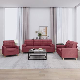vidaXL Juego De Sof&aacute;s Con Cojines 3 Piezas Tela Rojo Tinto Vidaxl