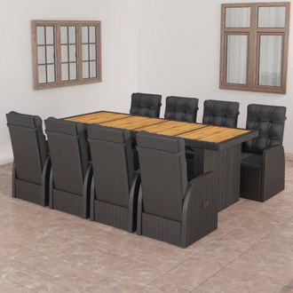 Berkfield Home 9 Piece Garden Dining Set with Cushions Black Poly Rattan