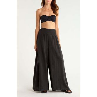 Elan Smocked Waist Cover-Up Palazzo Pants in Black at Nordstrom, Size X-Small