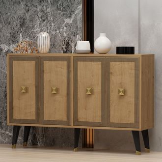 Dmora Aparador Luino, Alacena 2 Estantes, 4 Compartimentos, 4 Puertas, 120x30x80h Cm Roble Marr&oacute;n