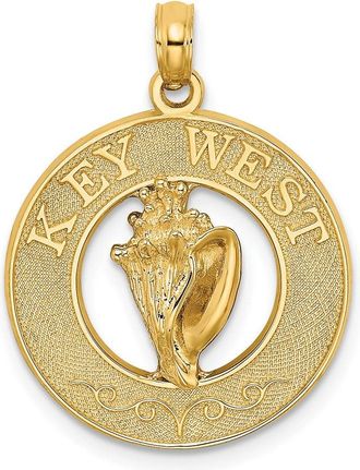 Diamond2Deal 14k Yellow Gold KEY WEST with Conch Shell Circle Charm Pendant