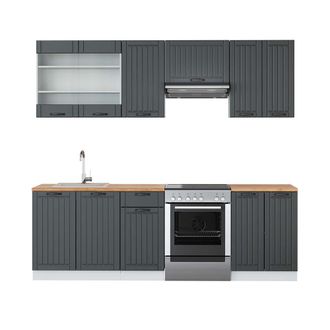 Vicco Mueble De Cocina Fame-line, Antracita Casa De Campo/blanco, 240 Cm, Et Roble, Vicco