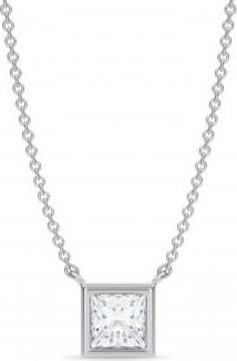 Allurez Princess Lab Diamond Solitaire Pendant Necklace 14K White Gold (0.75ct)