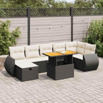 vidaXL Set Sof&aacute;s Jard&iacute;n Y Cojines 5 Pzas Rat&aacute;n Sint&eacute;tico Acacia Negro Vidaxl