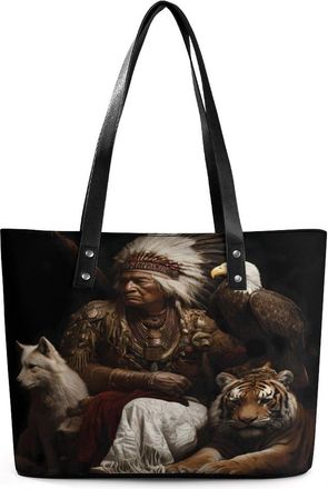 Generic Native US Indian Chief Animals Tote Bags for Women Cute Shoulder Purses Handbags