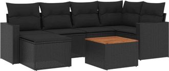 vidaXL Vidaxl - Set De Comedor De Jard&iacute;n 7 Pzas Y Cojines Rat&aacute;n Sint&eacute;tico Negro
