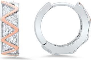 Queen Jewels Two-Tone Cubic Zirconia Zigzag Huggie Hoop Earrings in Silver/rose Gold at Nordstrom Rack