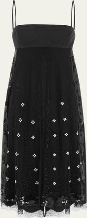 16Arlington Dorit Lace-Trim Silk Midi Dress