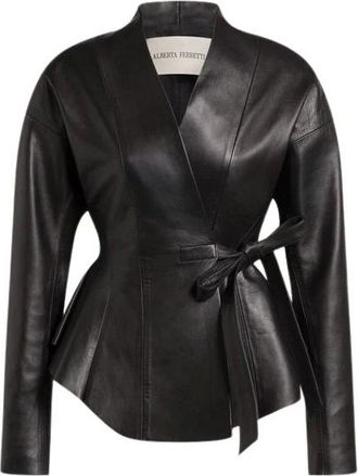 Alberta Ferretti Leren jas met striksluiting - Dames - Jassen - Zwart - Maat: M Leer