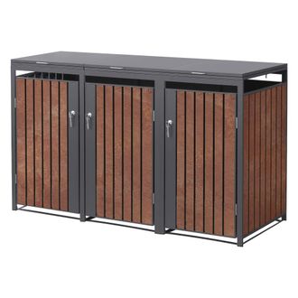ML Design Cobertizo de exterior para 3 cubos basura 200x80x120cm marr&oacute;n &oacute;xido