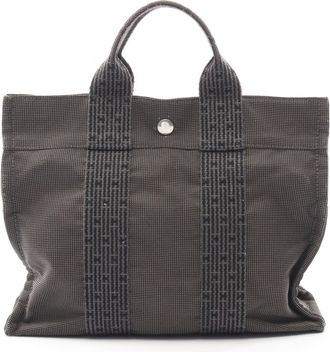 Herm&egrave;s Gray Nylon Canvas Tote Bag (Pre-Owned)