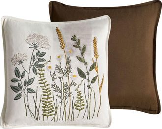 Beliani Set of 2 Scatter Cushions White and Brown Cotton Fabric Floral Pattern 45 x 45 cm Throw Pillow KNEMA