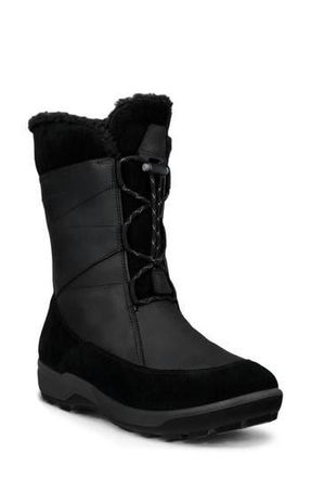 Ecco Trace Lite Waterproof Faux Shearling Lined Hiking Boot in Black/Black at Nordstrom Rack, Size 11-11.5Us / 42Eu