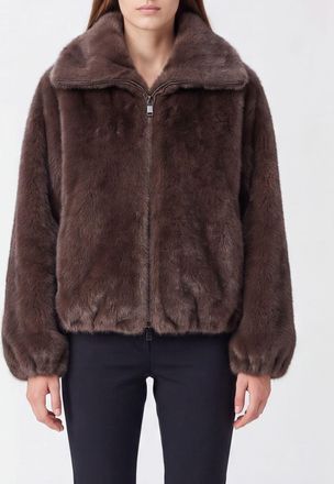 Parosh P. A.R. O.S. H. Short Faux Fur Jacket with Collar and Zip Closure