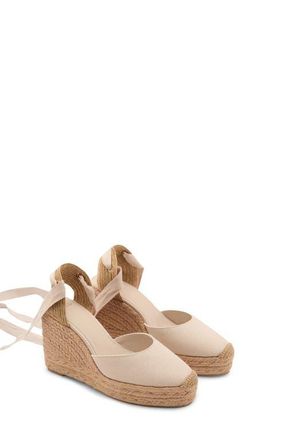 Mango Ankle Wrap Platform Wedge Espadrille in Ecru at Nordstrom, Size 9.5Us