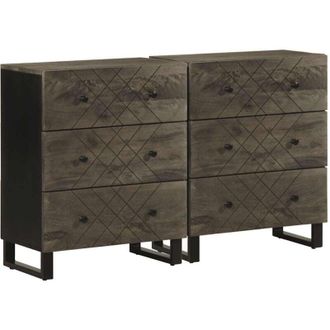 vidaXL Vidaxl - Aparadores 2 Uds. Madera Maciza De Mango Negro 60x33x75 Cm
