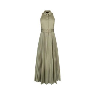Liu Jo Midi Jurk met Plooien - Dames - Casual kleedjes - Groen - L - Katoen - Kleedjes