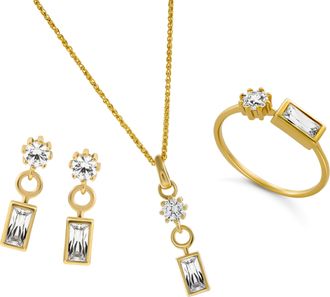 Orphelia Madelyn WoMens 925 Sterling Silver Set: Necklace + Earrings + Ring - Gold SET-7583/G - Size O 1/2
