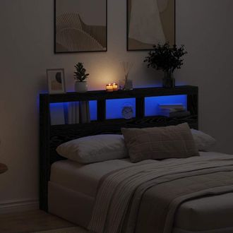 Berkfield Home Headboard Cabinet with LED Black Oak 160x17x102 cm | Size: 160 x 17 x 102 cm