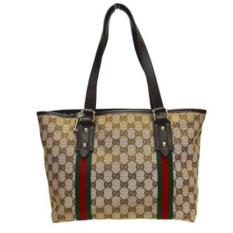 Gucci Sherry Line Beige Brown Canvas Leather Tote Bag (Pre-Owned)