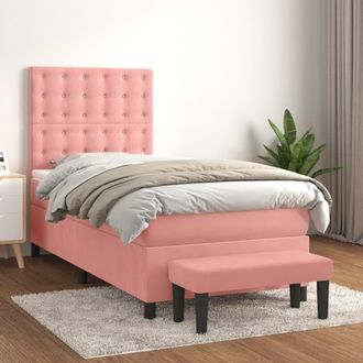 vidaXL Cama Box Spring Con Colch&oacute;n Terciopelo Rosa 80x200 Cm Vidaxl