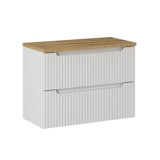 Petits Meubles Mueble bajo lavabo 2 cajones encimera estratificado Blanco marr&oacute;n