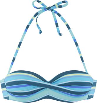 s.Oliver B&uuml;gel-Bandeau-Bikini-Top S.OLIVER Fun, Damen, Gr. 36, Cup C, blau (t&uuml;rkis bedruckt), Recycling-Polyamid, gestreift, Bikini-Oberteile B&uuml;gel-Bandeau-Bik