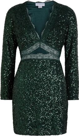 Never Fully Dressed Mimi Sequin-embellished Satin Mini Dress - Green - 12 (UK12 / M)