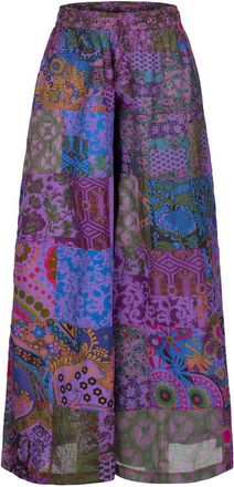 Wicked Dragon Waterlily Wide Leg Patchwork Trousers with Pockets (Purple, S/M)