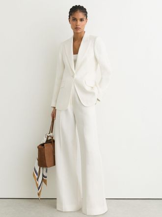 Reiss White Petite Linen-blend Wide-leg Trousers, 10
