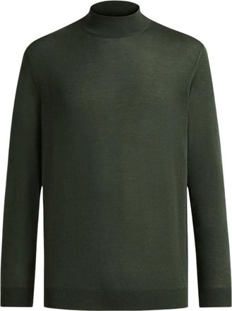 Kiton Blauwe Diamant Mock Hals Top - Heren - Coltruien - Groen - XL - Wol - Truien & Vesten
