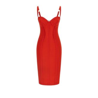 Elisabetta Franchi Bustier Midi Jurk - Dames - Feestkleedjes - Rood - XL - Polyester - Kleedjes