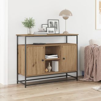 Berkfield Home Sideboard Artisan Oak 100x35x80 cm Engineered Wood & Steel in Brown | Size: 100 x 35 x 80 cm