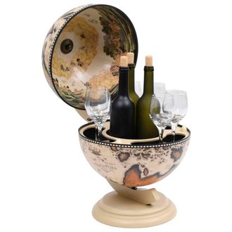 Berkfield Home Tabletop Globe Bar Wine Stand Eucalyptus Wood White in Cream